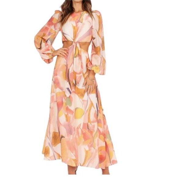 Petal + Pup Women XL Maxi Dress Cutout Waist Long Sleeves Multicolor NWT - Picture 1 of 7